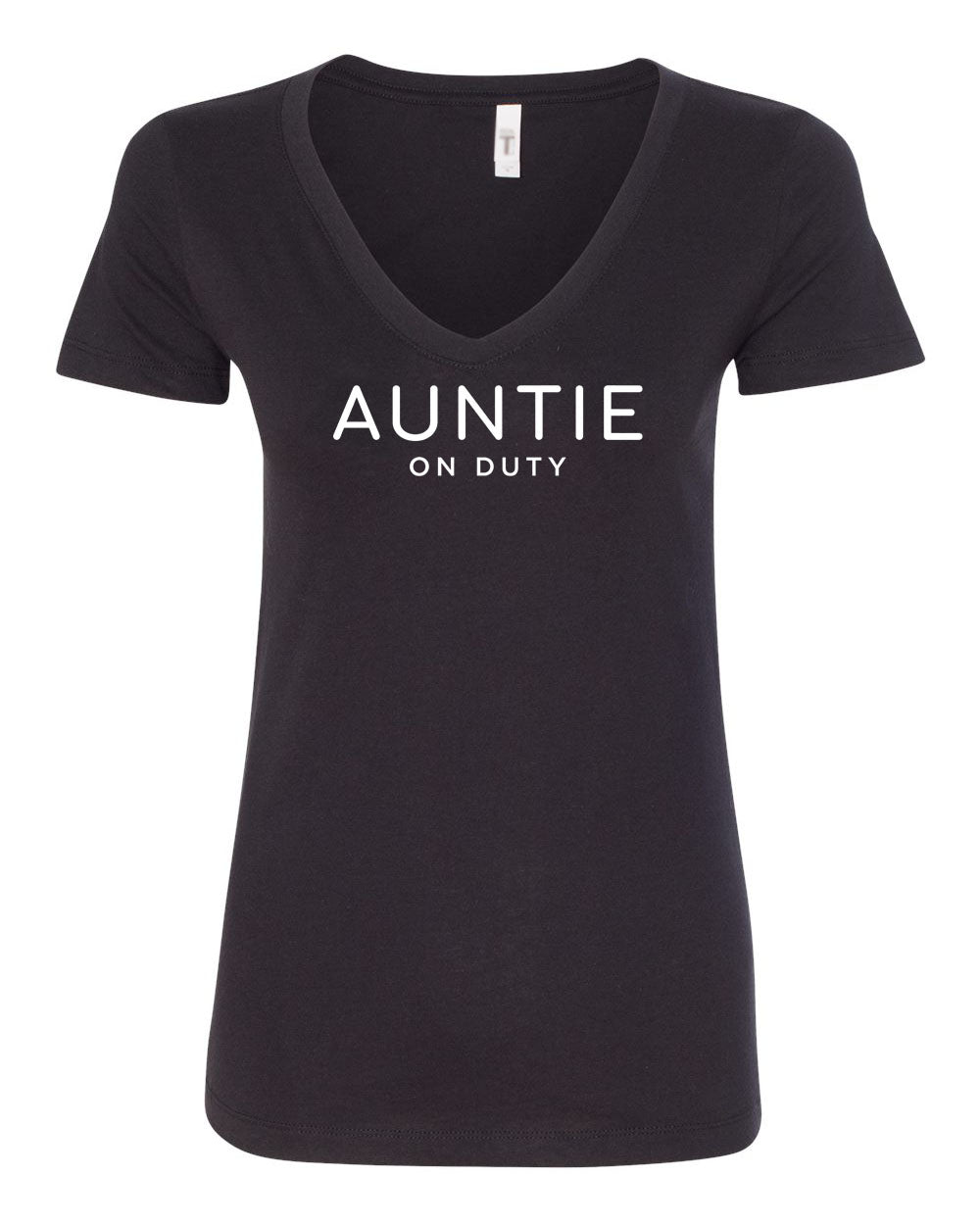 Auntie On Duty Black &amp; White Collection Black V Neck T-Shirt