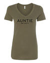 Auntie On Duty Military Green V Neck T-Shirt